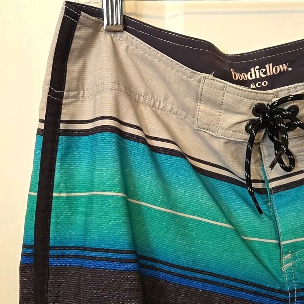 Goodfellow & Co, Shorts, Bermuda, Striped, Teal, Ombre, Lightweight, Velcro Fly